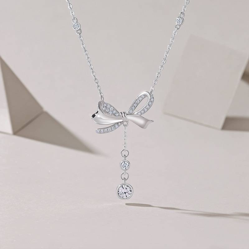 N15449款S925银镀18K白金蝴蝶结吊款MoissaniteNecklace0.96ct