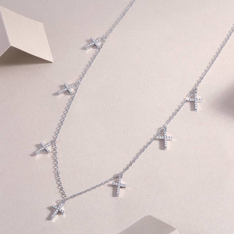 N13681款S925银镀18K白金十字架MoissaniteNecklace0.39ct