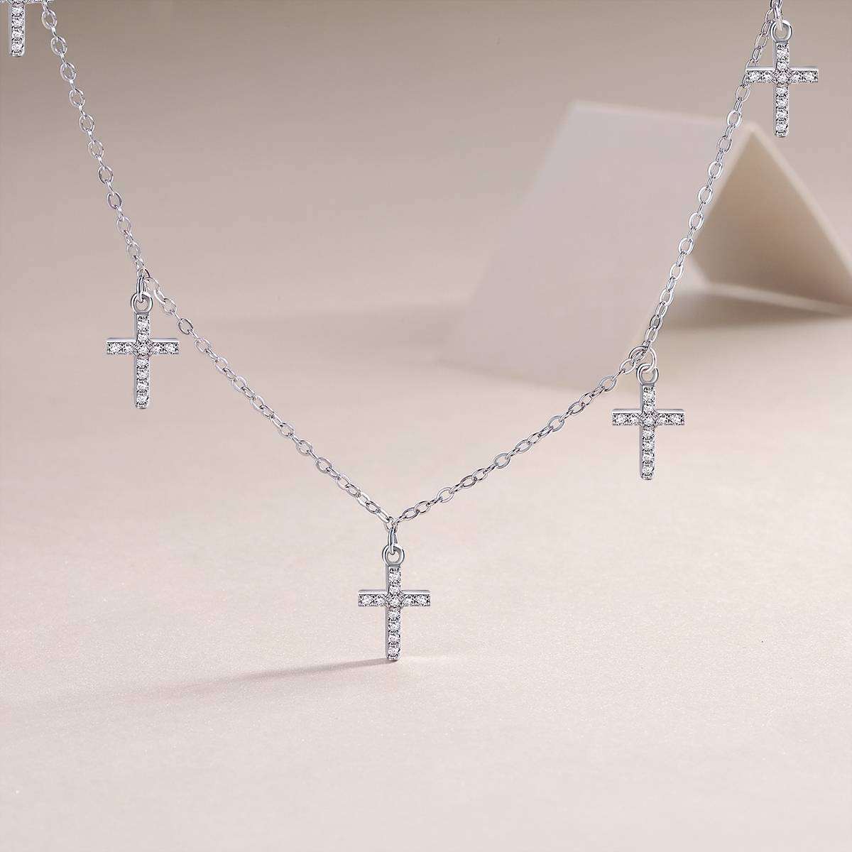 N13681款S925银镀18K白金十字架MoissaniteNecklace0.39ct