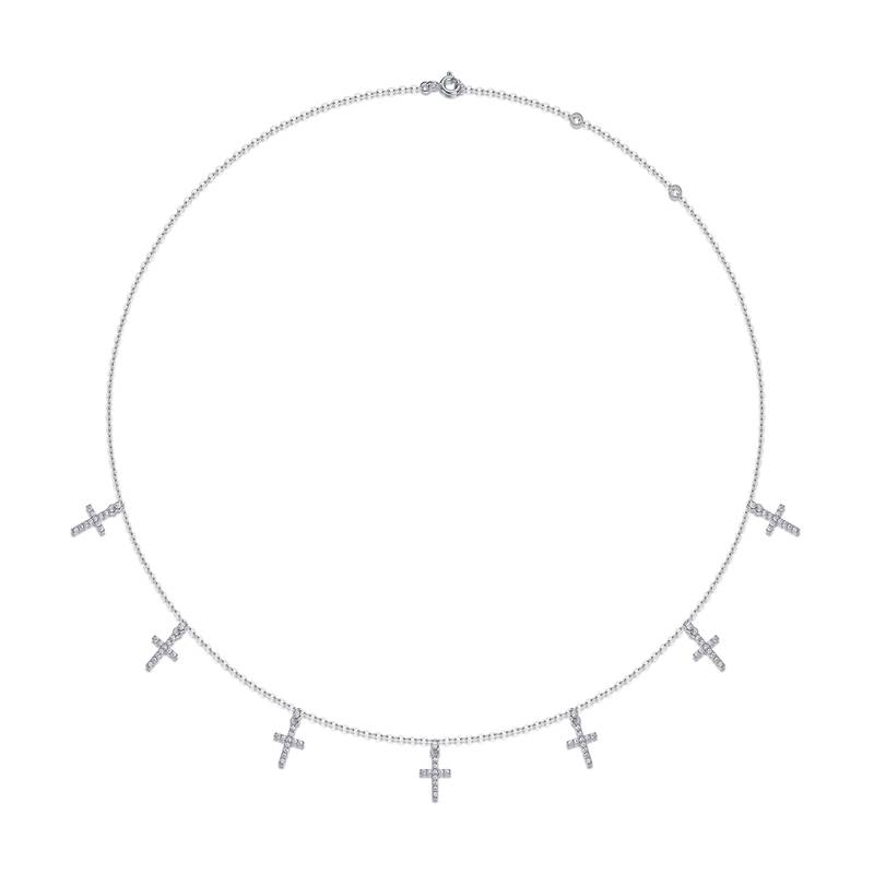 N13681款S925银镀18K白金十字架MoissaniteNecklace0.39ct
