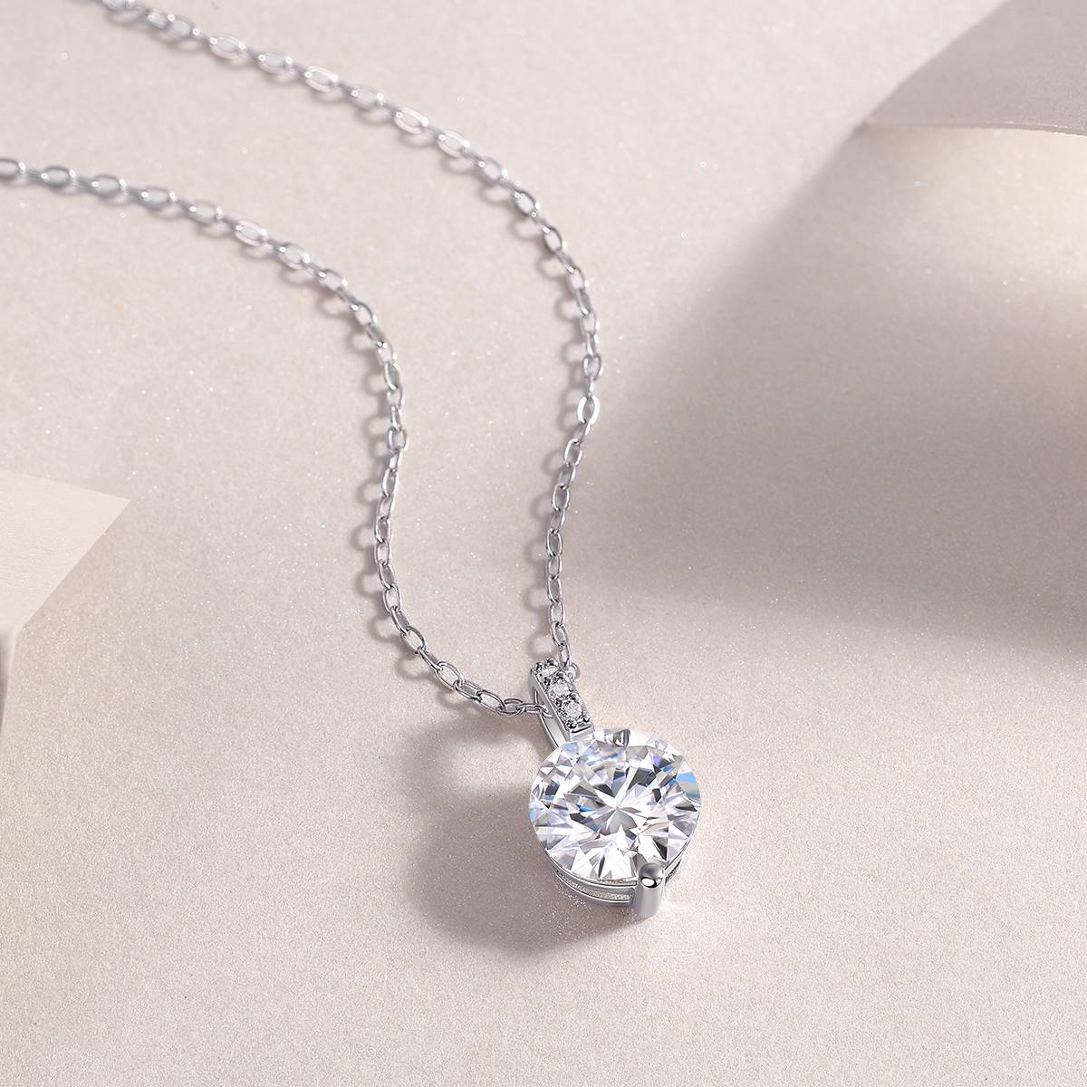 P13644-8.0款S925银镀18K白金简约MoissaniteNecklace2.0ct