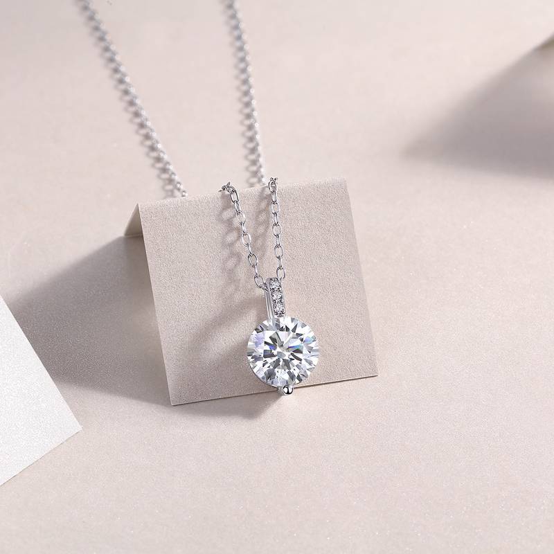 P13644-8.0款S925银镀18K白金简约MoissaniteNecklace2.0ct