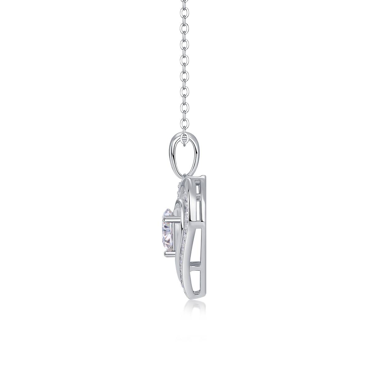 P13605-6.5款S925银镀18K白金圆形Moissanite双心Necklace1.0ct