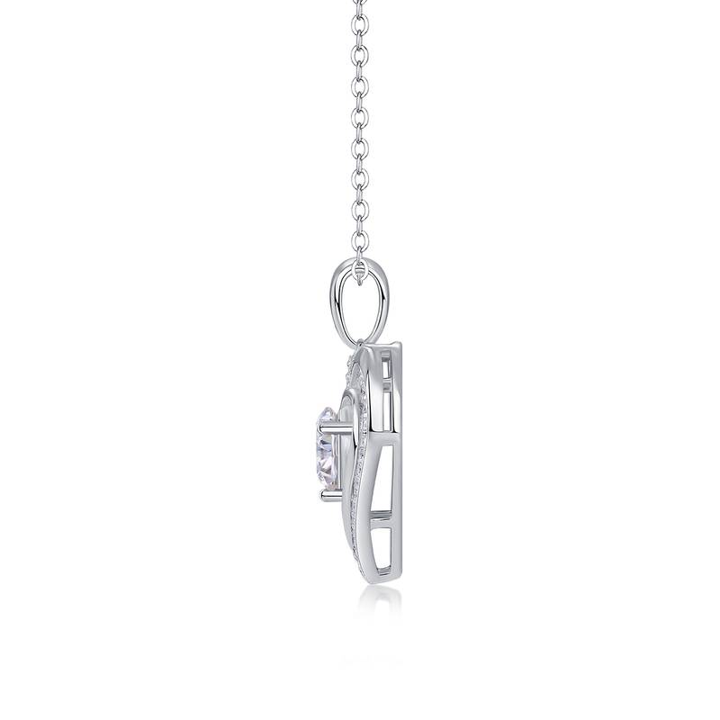 P13605-6.5款S925银镀18K白金圆形Moissanite双心Necklace1.0ct