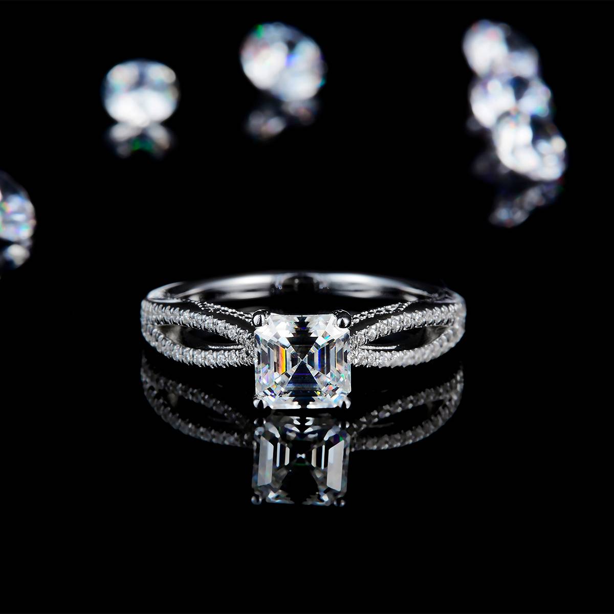 Asche Women's Ring S925 Silver Plated Platinum Customized Selection Main Stone Moissanite 1.0ct/Sub Stone Cubic Zirconia