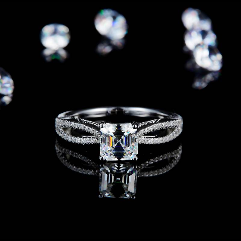 阿斯切Women's RingS925银镀白金定制选款主石Moissanite1.0ct/副石高碳钻
