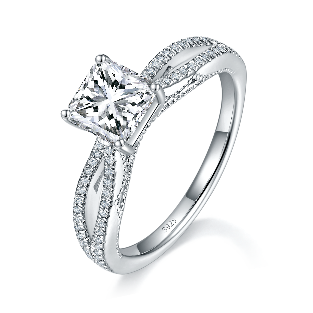 Asche Women's Ring S925 Silver Plated Platinum Customized Selection Main Stone Moissanite 1.0ct/Sub Stone Cubic Zirconia