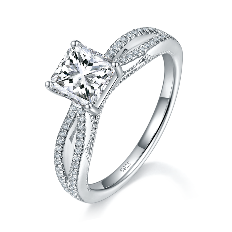 阿斯切Women's RingS925银镀白金定制选款主石Moissanite1.0ct/副石高碳钻
