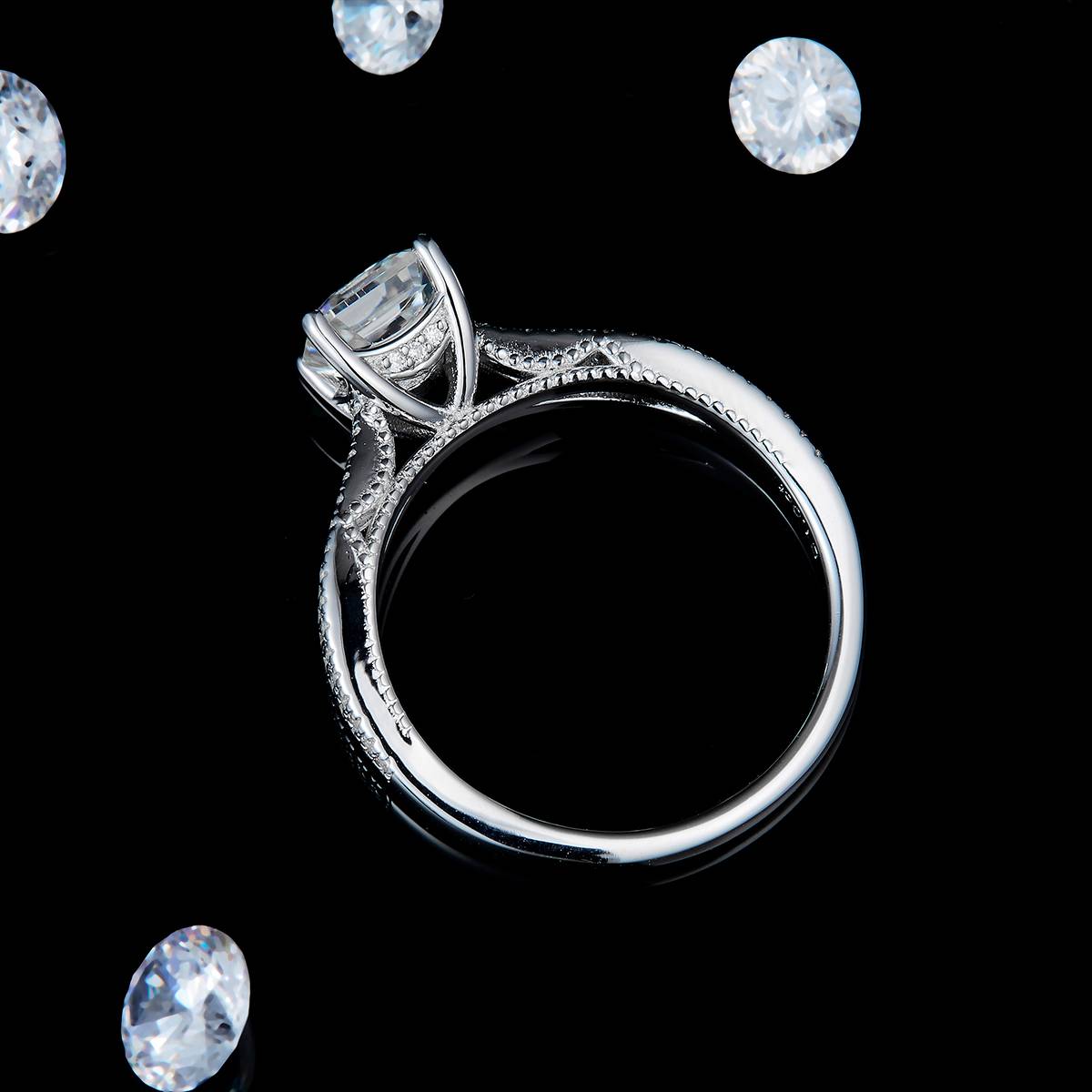 Asche Women's Ring S925 Silver Plated Platinum Customized Selection Main Stone Moissanite 1.0ct/Sub Stone Cubic Zirconia
