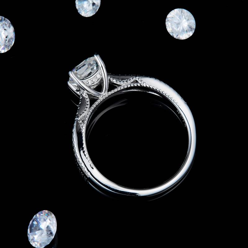 阿斯切Women's RingS925银镀白金定制选款主石Moissanite1.0ct/副石高碳钻