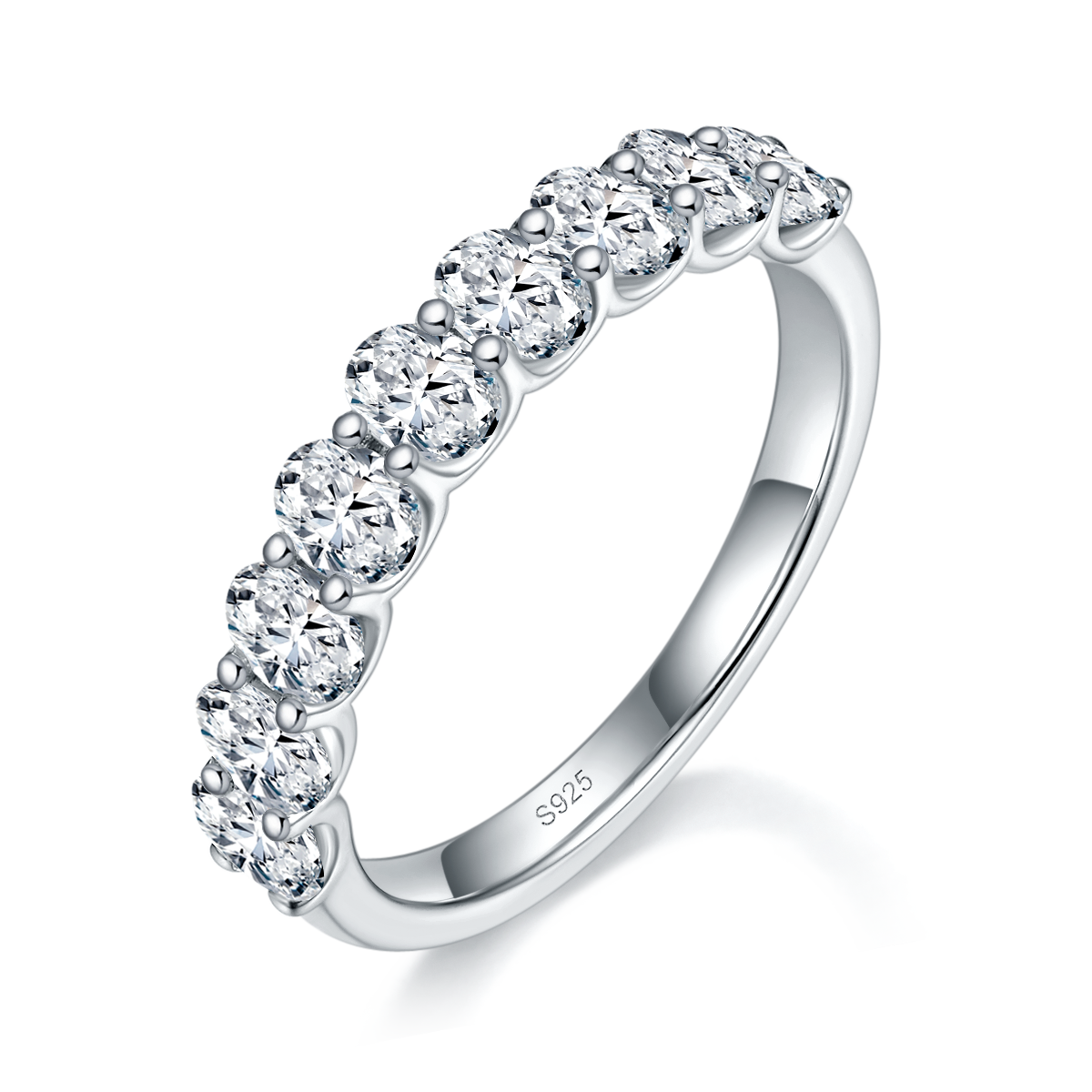 蛋形钻排戒S925银镀白金定制选款副石莫桑钻2.7ct