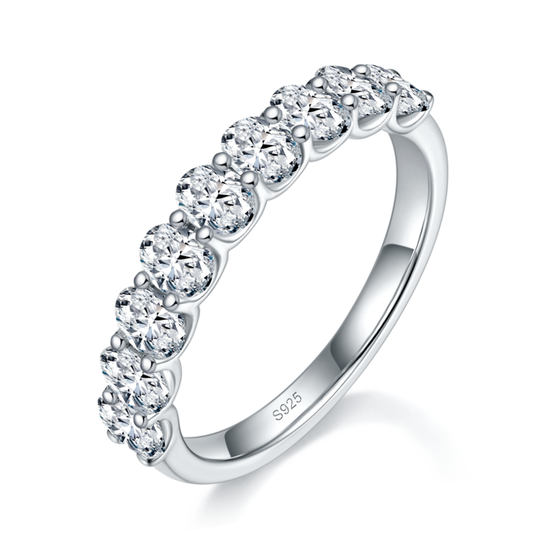 蛋形钻排戒S925银镀白金定制选款副石Moissanite2.7ct