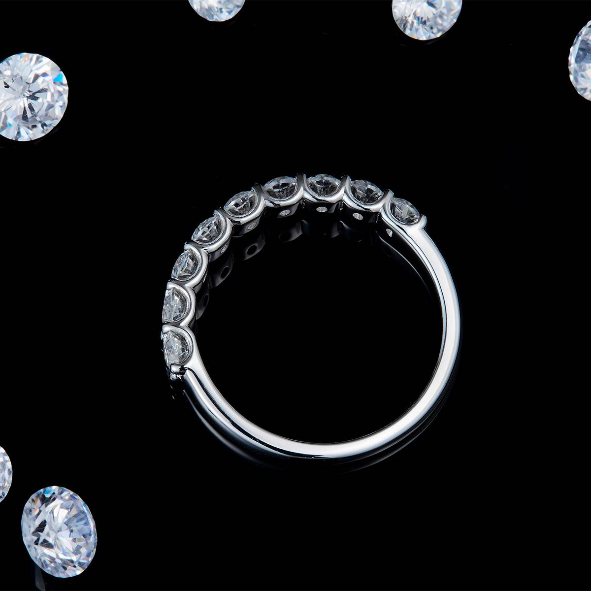 蛋形钻排戒S925银镀白金定制选款副石莫桑钻2.7ct