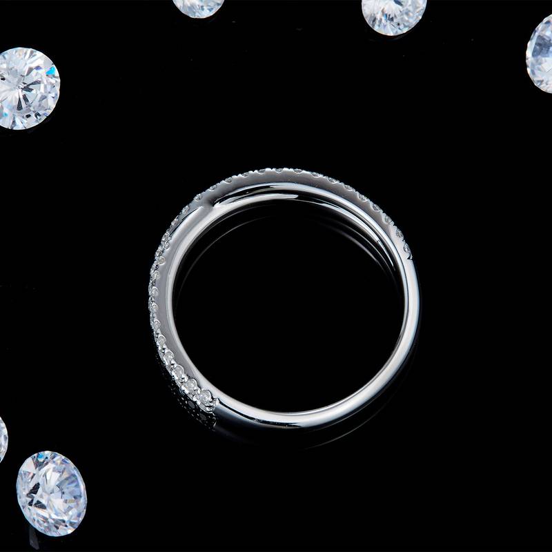 交叉线条微镶排戒S925银镀白金定制选款副石Moissanite0.41ct