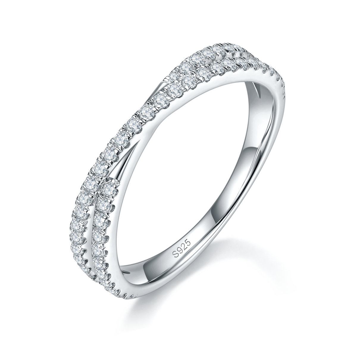 Cross line micro inlaid ring S925 silver plated platinum customized option Side Stone Moissanite 0.41ct