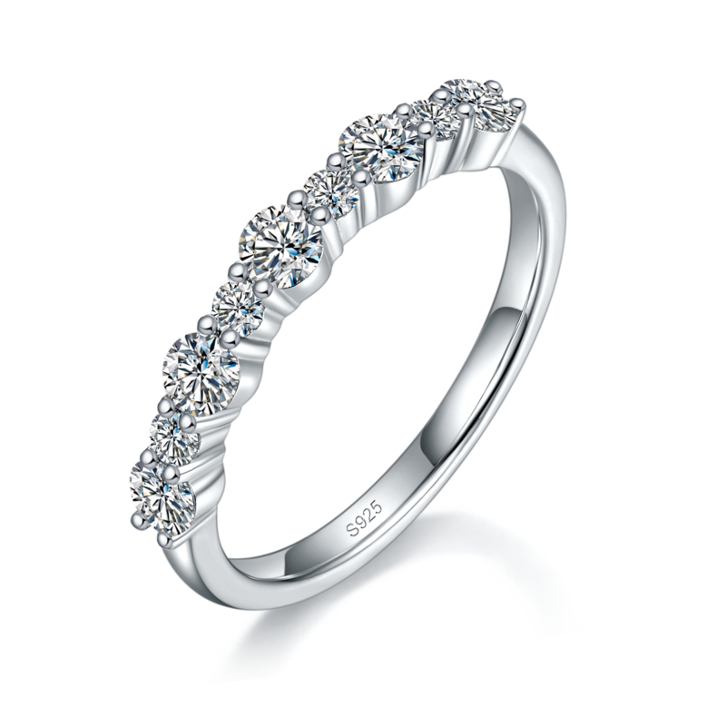不规则百搭排戒S925银镀白金定制选款副石莫桑钻0.62ct