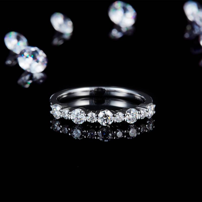 不规则百搭排戒S925银镀白金定制选款副石莫桑钻0.62ct