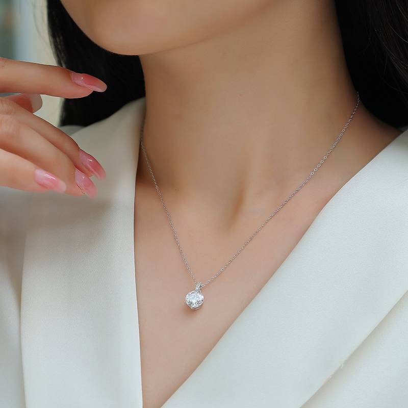 P13644-8.0款S925银镀18K白金简约MoissaniteNecklace2.0ct