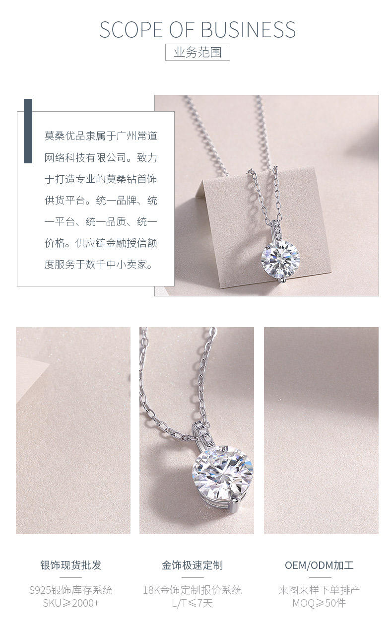P13644-8.0款S925银镀18K白金简约莫桑钻项链2.0ct - 3