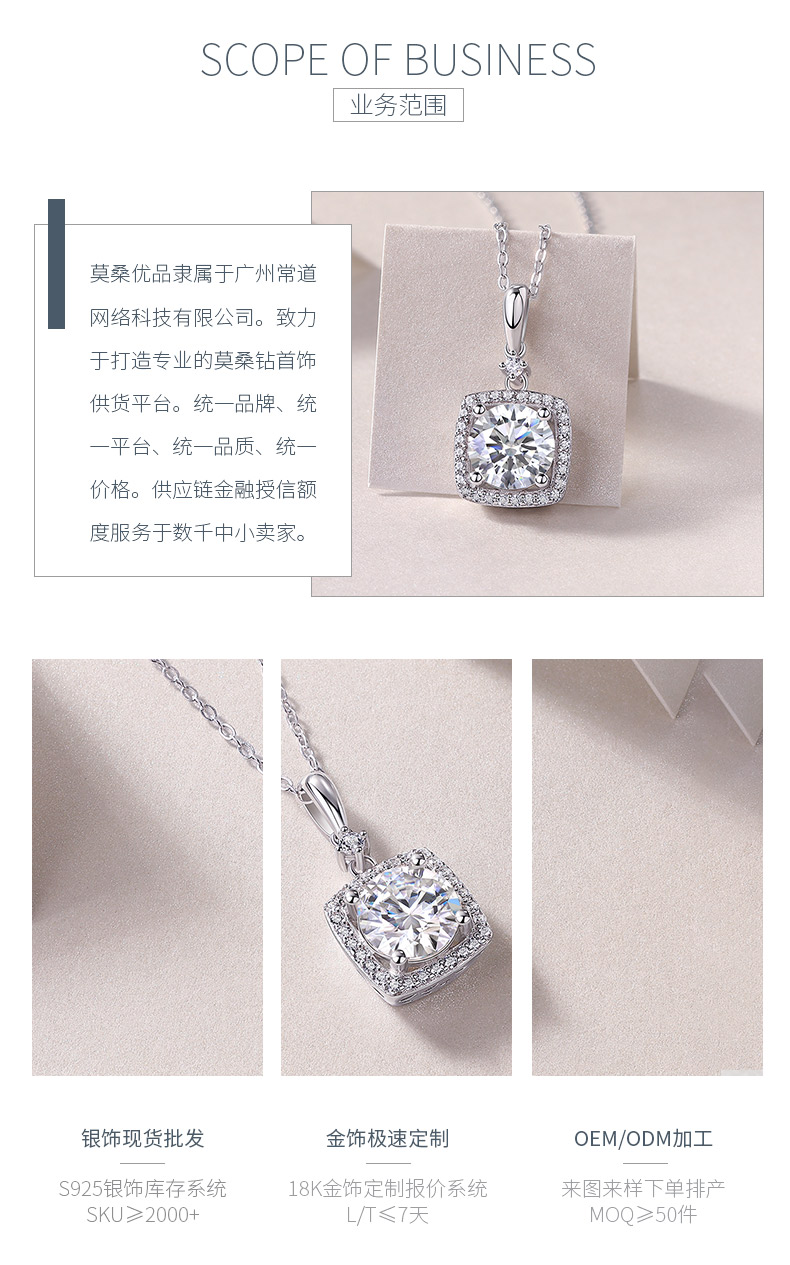P13522-8.0款S925银镀18K白金简约高级莫桑钻项链2.0ct - 3