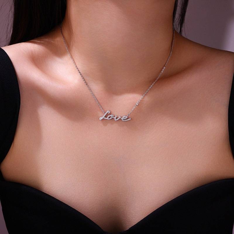 N15645款S925银镀18K白金LOVEMoissaniteNecklace0.41ct