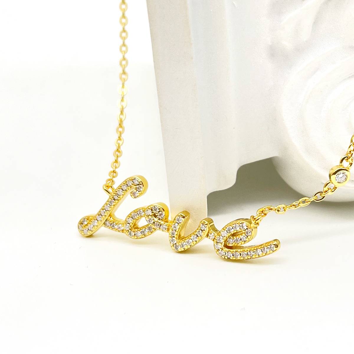 N15645款S925银镀18K白金LOVE莫桑钻项链0.41ct
