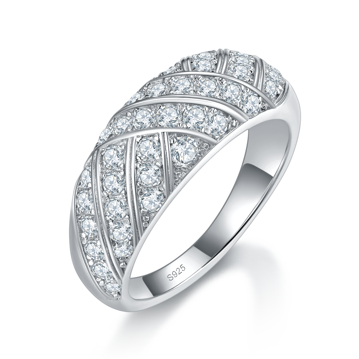 轻奢满钻排戒S925银镀白金定制选款副石莫桑钻1.04ct