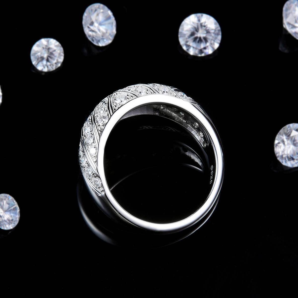 轻奢满钻排戒S925银镀白金定制选款副石莫桑钻1.04ct