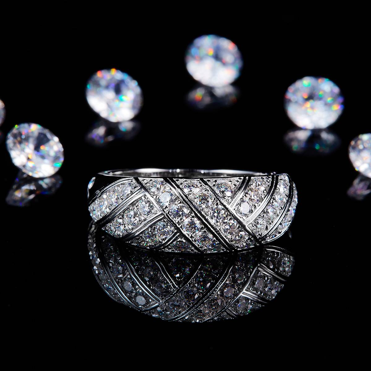 轻奢满钻排戒S925银镀白金定制选款副石莫桑钻1.04ct