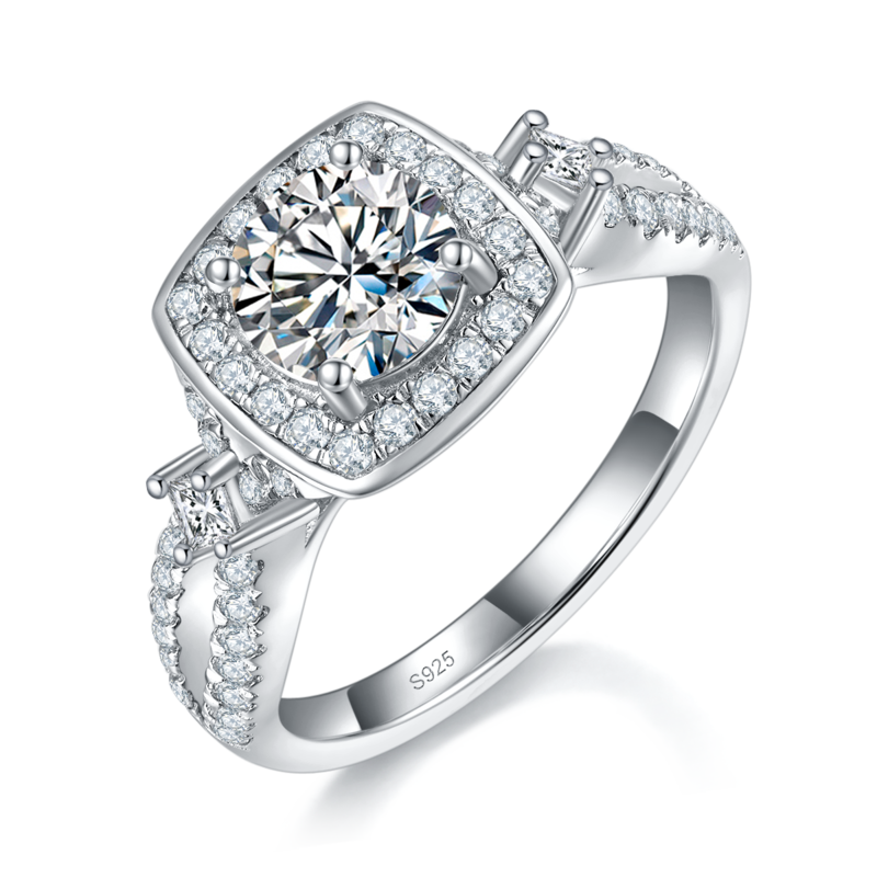 Affordable Luxury双臂方包Women's RingS925银镀白金定制选款主石Moissanite1.0ct/副石高碳钻