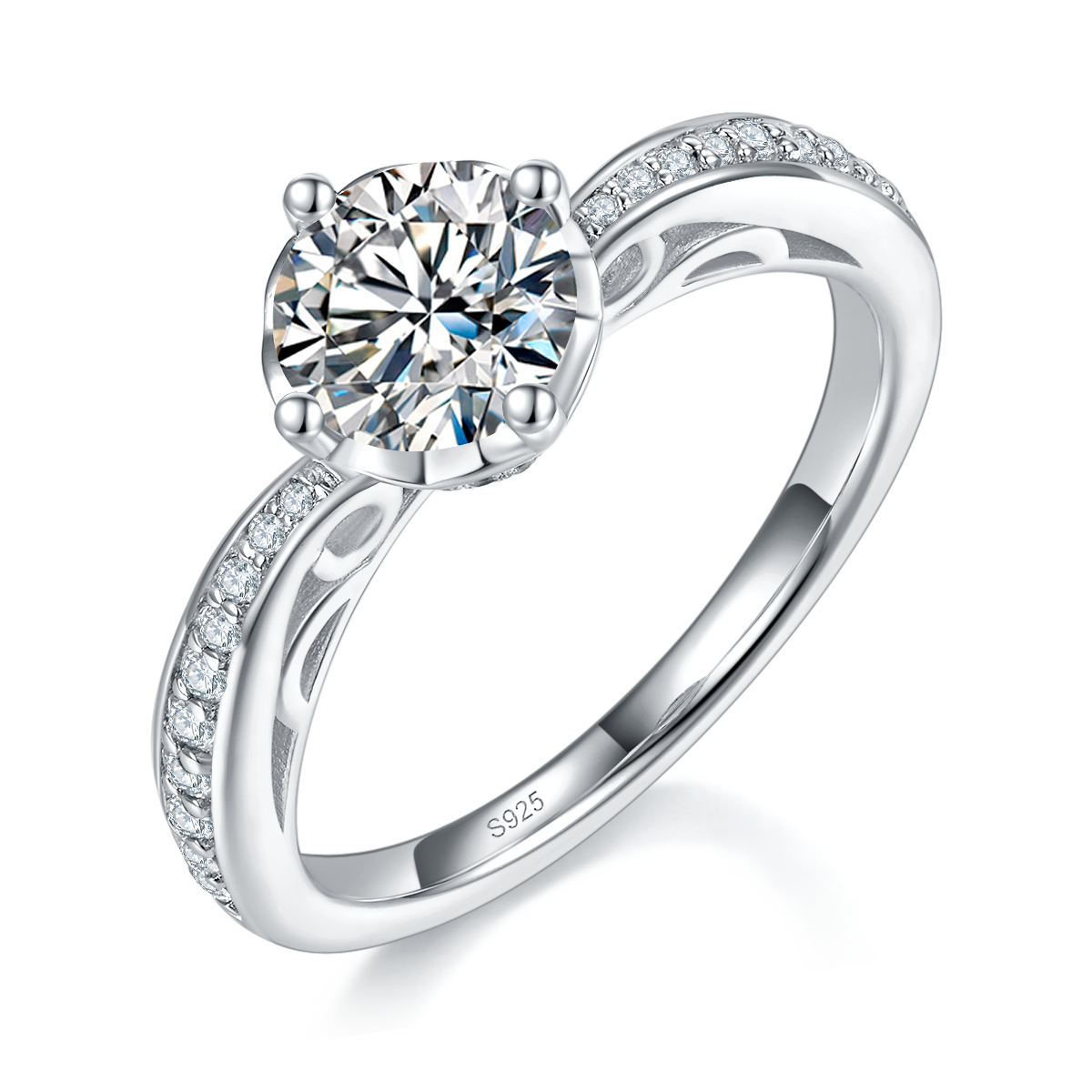 Micro inlaid Heart Four Claw Women's Ring S925 Silver Plated Platinum Customized Selection Main Stone Moissanite 1.0ct/Side Stone Cubic Zirconia