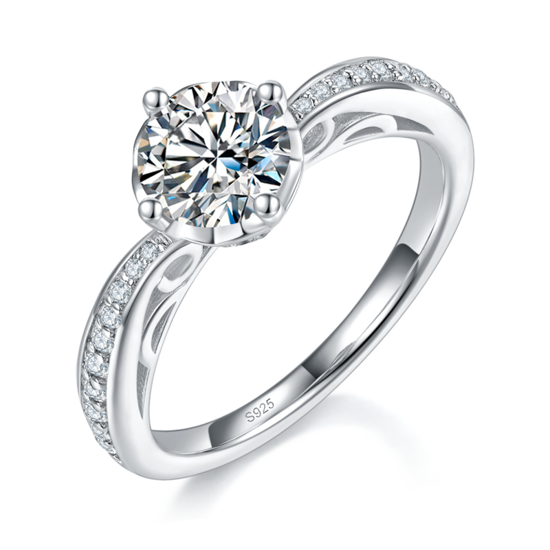 微镶心形四爪Women's RingS925银镀白金定制选款主石Moissanite1.0ct/副石高碳钻