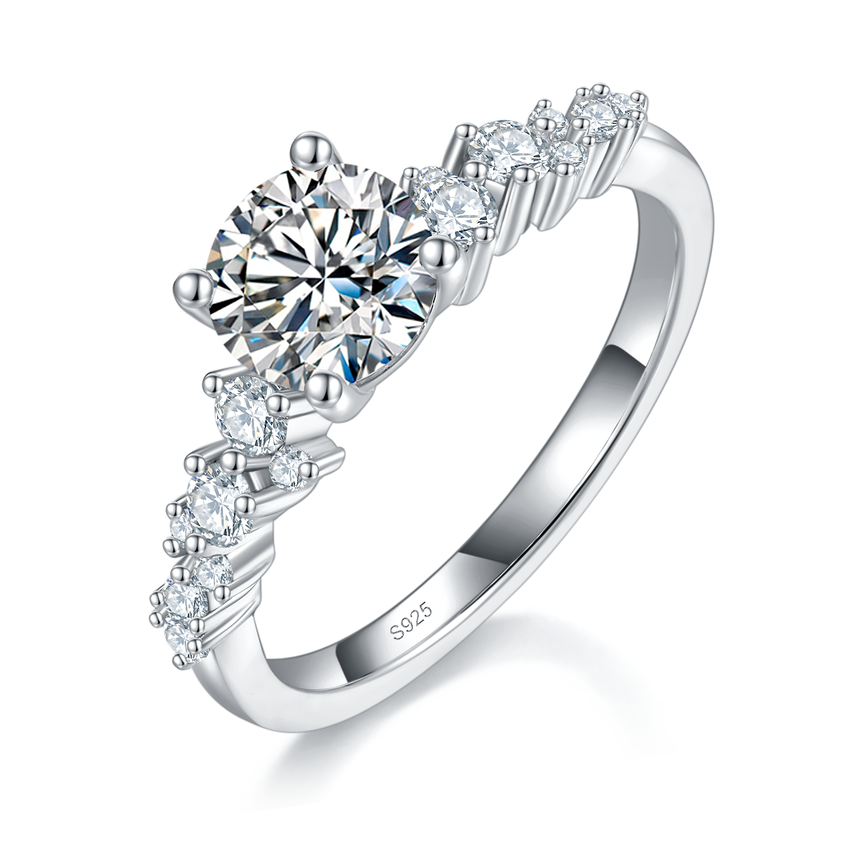 Full Diamond Micro Inlaid Four Claw Women's Ring S925 Silver Plated Platinum Customized Selection Main Stone Moissanite 1.0ct/Side Stone Cubic Zirconia