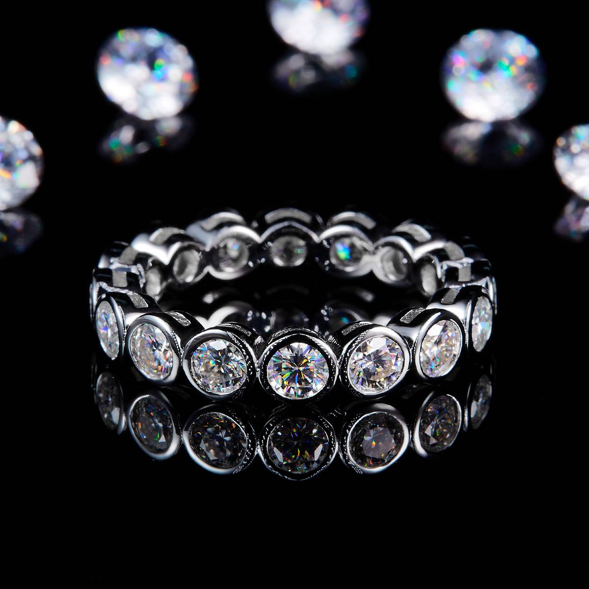 3.5mm排戒女戒S925银镀白金定制选款副石莫桑钻0.32ct