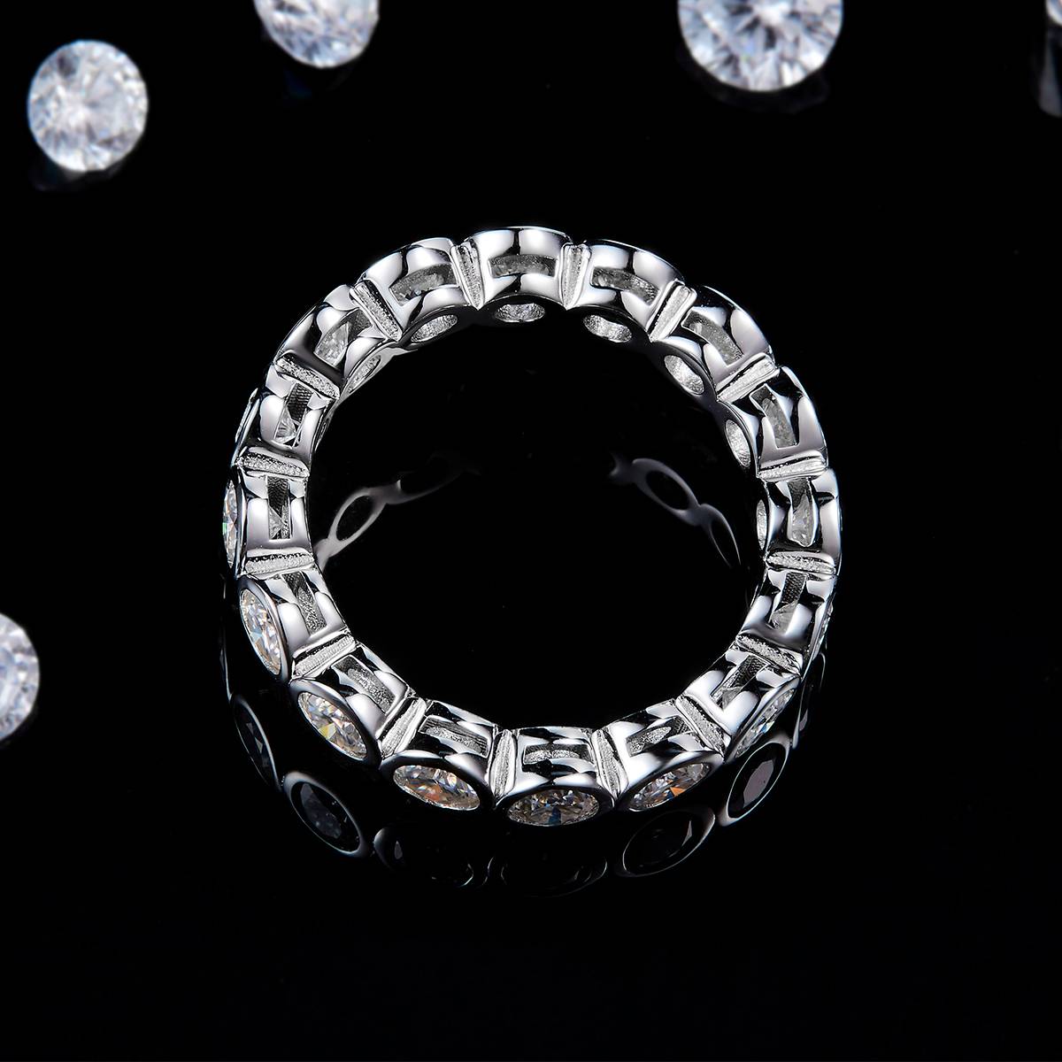 3.5mm排戒女戒S925银镀白金定制选款副石莫桑钻0.32ct