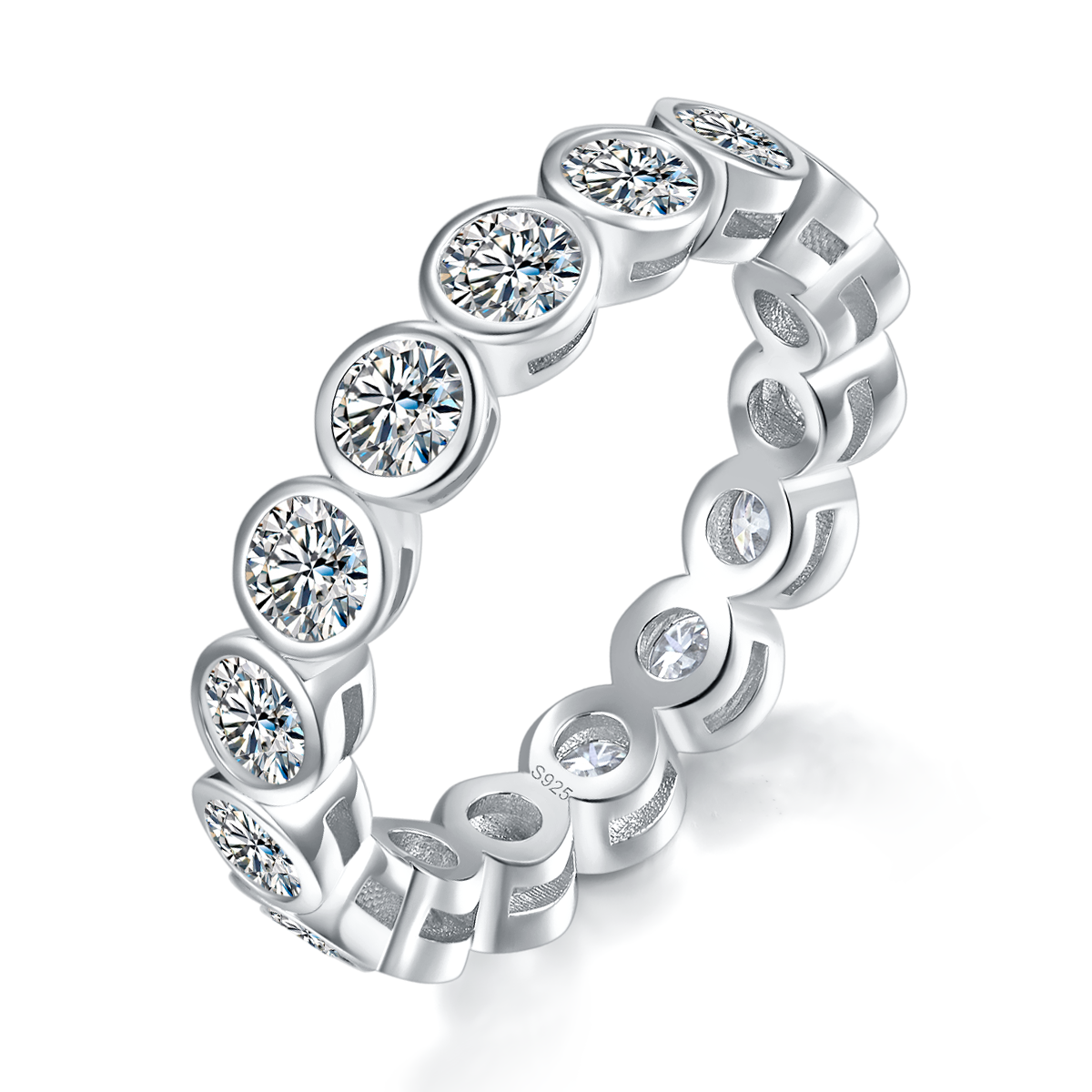3.5mm排戒女戒S925银镀白金定制选款副石莫桑钻0.32ct