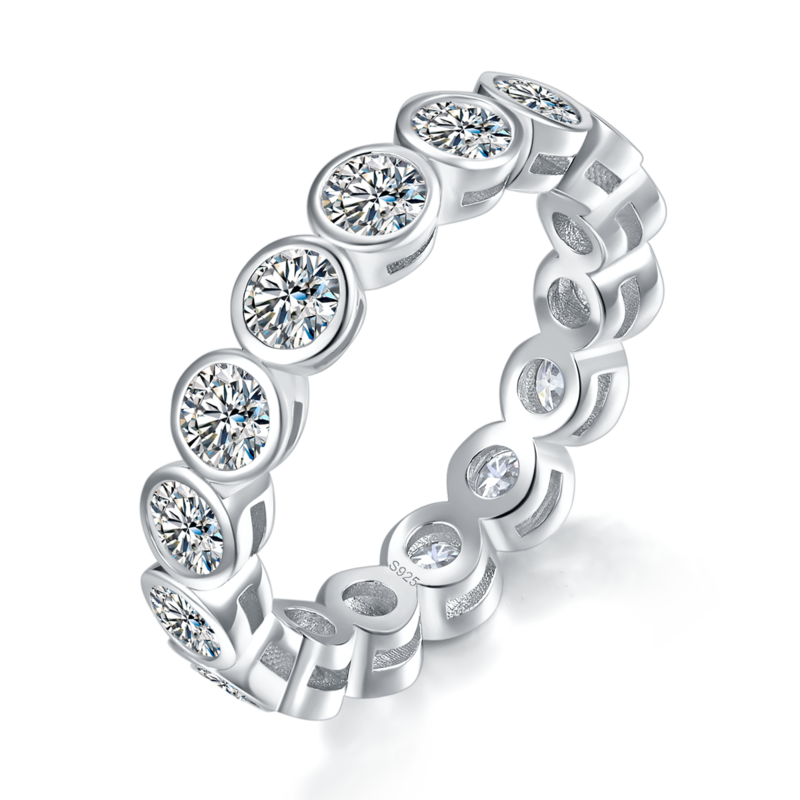 3.5mm排戒Women's RingS925银镀白金定制选款副石Moissanite0.32ct
