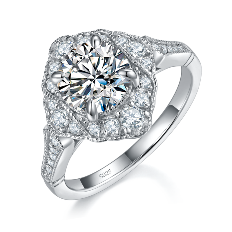 轻奢方包圆钻女戒S925银镀白金定制选款主石莫桑钻1.5ct/副石高碳钻