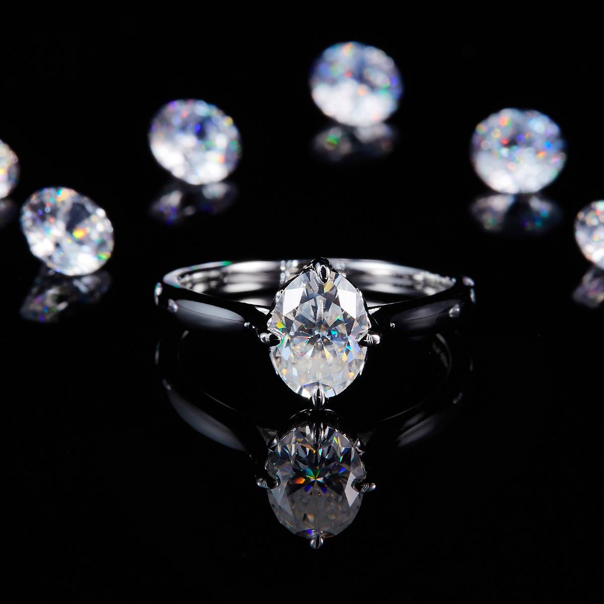 Light Arm Oval Women's Ring S925 Silver Plated Platinum Customized Selection Main Stone Moissanite 1.5ct