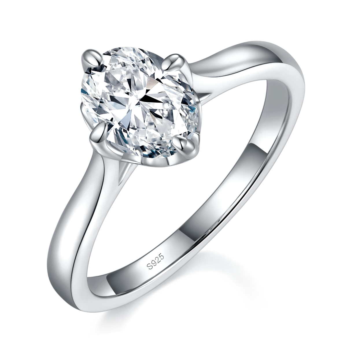 Light Arm Oval Women's Ring S925 Silver Plated Platinum Customized Selection Main Stone Moissanite 1.5ct