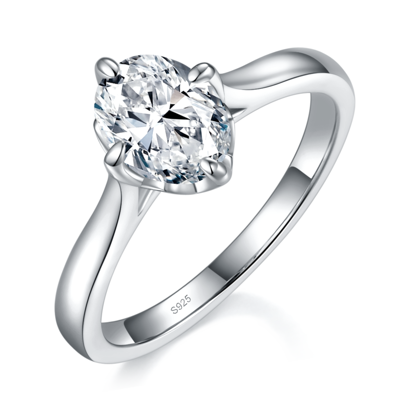光臂蛋形女戒S925银镀白金定制选款主石莫桑钻1.5ct