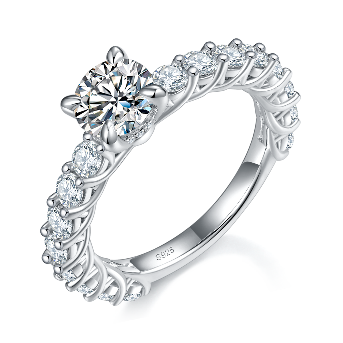 Full Diamond Micro Inlaid Women's Ring S925 Silver Plated Platinum Customized Selection Main Stone Moissanite 1.0ct/Side Stone Cubic Zirconia