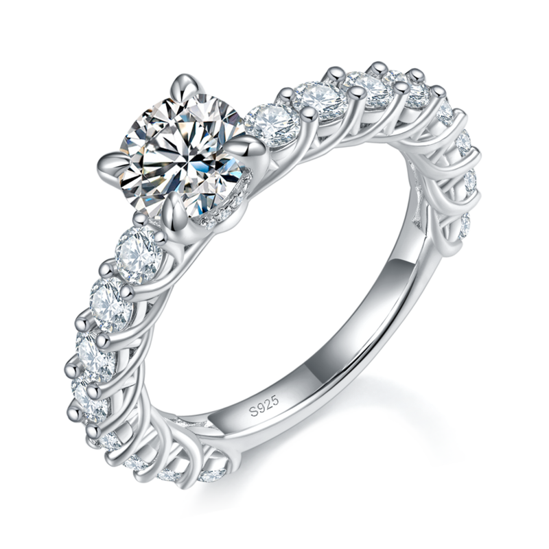 满钻微镶女戒S925银镀白金定制选款主石莫桑钻1.0ct/副石高碳钻