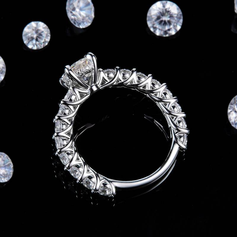 满钻微镶女戒S925银镀白金定制选款主石莫桑钻1.0ct/副石高碳钻