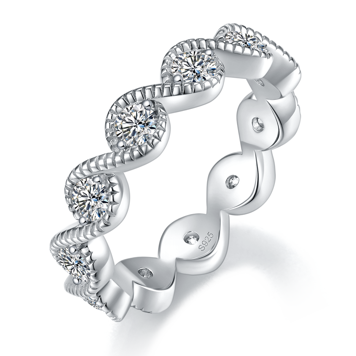 Twisted Arm Ring Women's Ring S925 Silver Plated Platinum Customized Selection Side Stone Moissanite 1.1ct