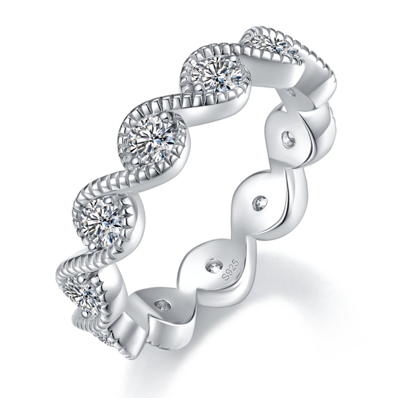 扭臂排戒Women's RingS925银镀白金定制选款副石Moissanite1.1ct
