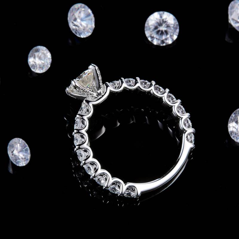 满钻四爪Women's RingS925银镀白金定制选款主石Moissanite1.0ct/副石高碳钻