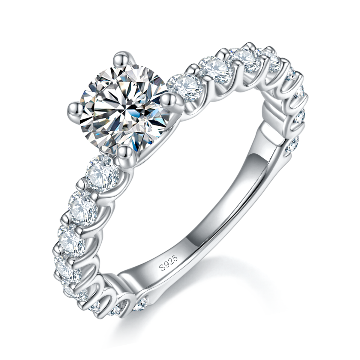 Full Diamond Four Claw Women's Ring S925 Silver Plated Platinum Customized Selection Main Stone Moissanite 1.0ct/Side Stone Cubic Zirconia