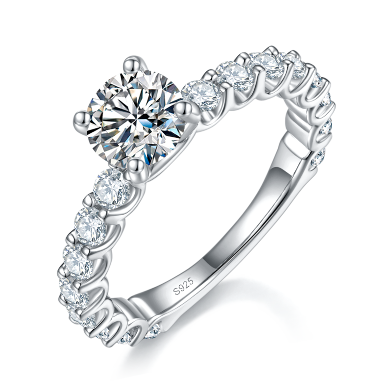 满钻四爪Women's RingS925银镀白金定制选款主石Moissanite1.0ct/副石高碳钻