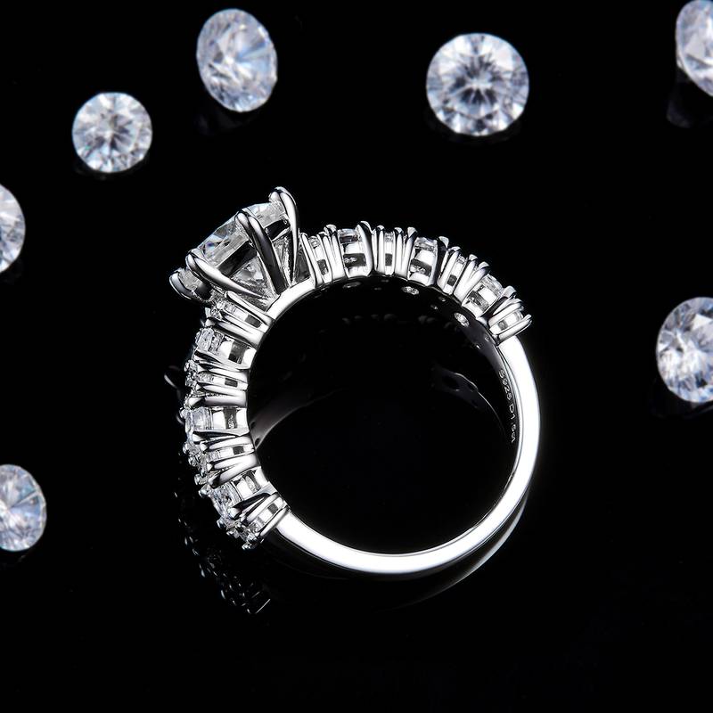 满钻六爪Women's RingS925银镀白金定制选款主石Moissanite1.5ct/副石高碳钻